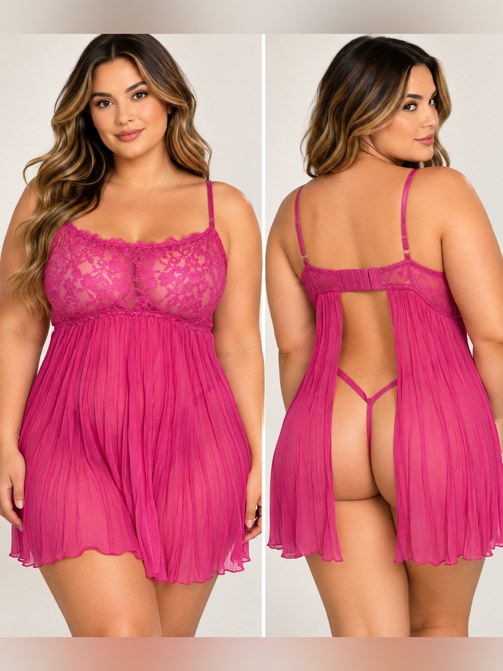 2 pc set Victoria's Secret Hot Pink Lace-Top Chemise Sz XXL NWT